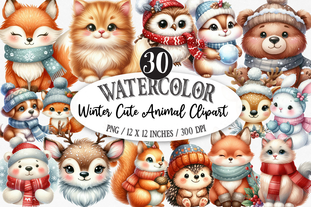 Winter Cute Animal Clipart, an Illustration by Designking (Photo 1 of 5)