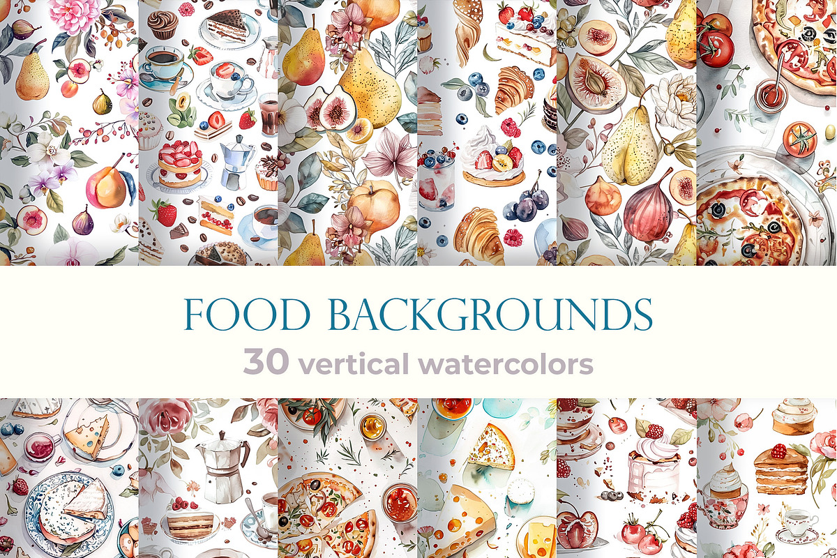 Watercolor food vertical background, a Background Graphic by Bubert Art (Photo 1 of 10)