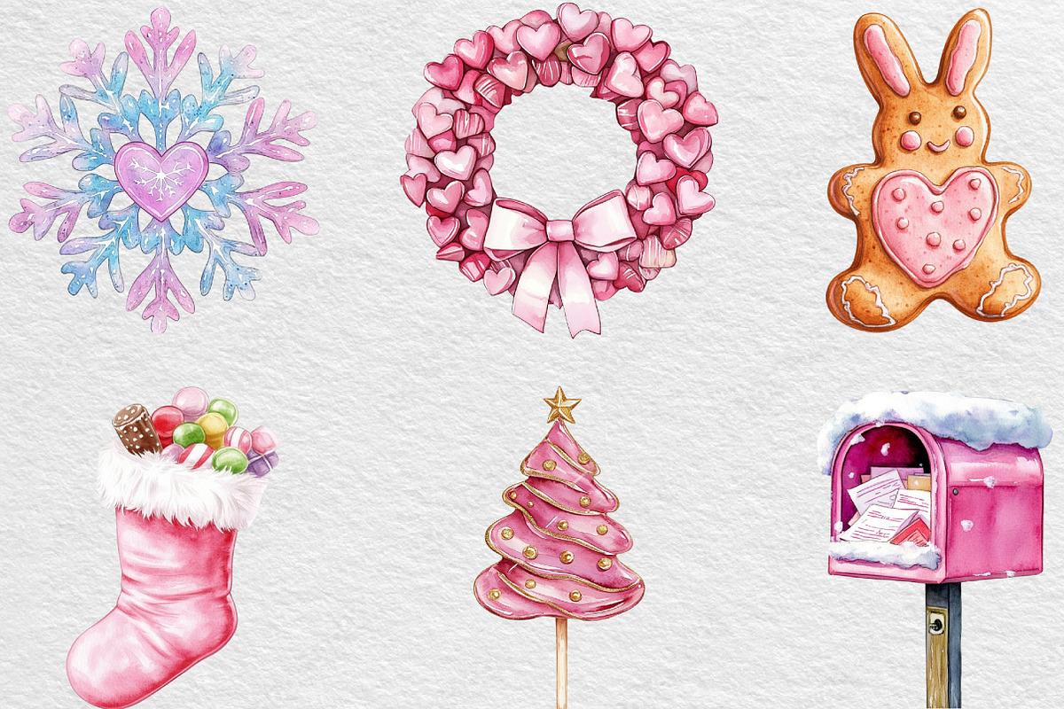 Pink Sweet Cute Christmas Clipart, an Illustration by Black Bird Studio (Photo 4 of 6)