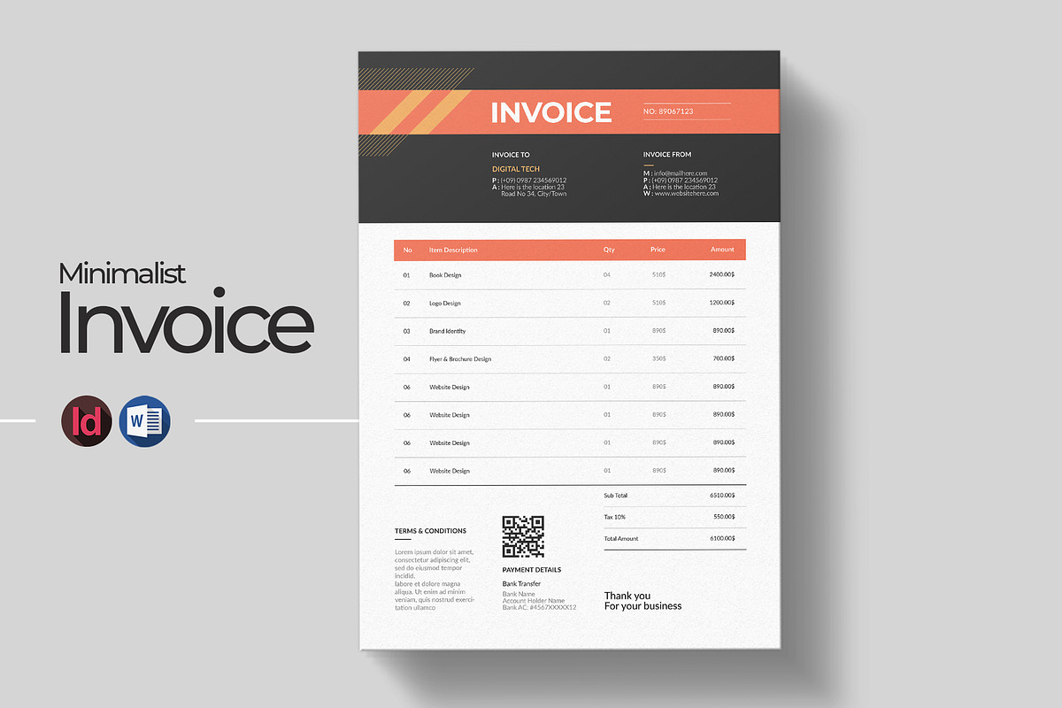 Minimal Invoice Template | Word, a Stationery Template by HiveArts (Photo 1 of 3)