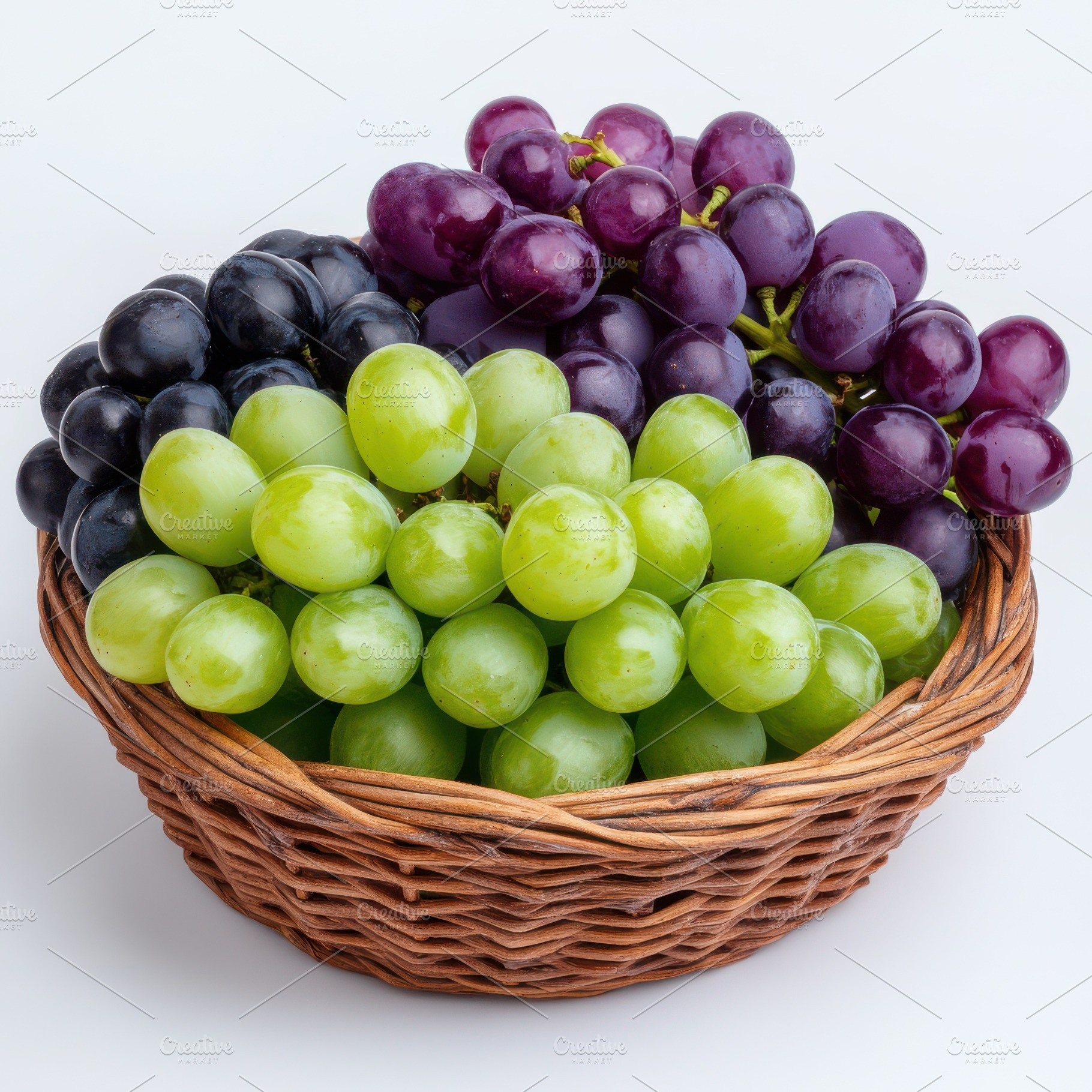 Ripe green and purple grapes in bask, a Food & Drink Photo by Pixeness Studio