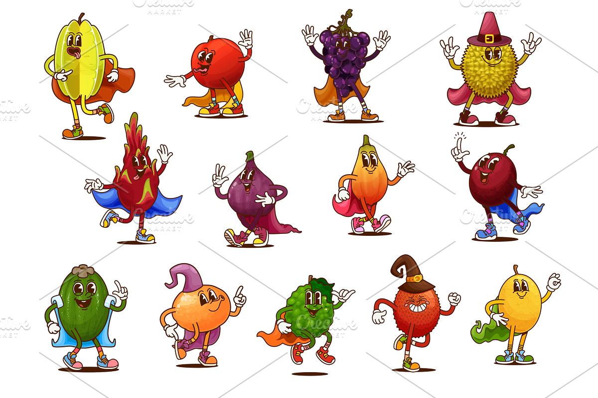 Cartoon groovy Halloween wizards, a Food Illustration by Vector Tradition