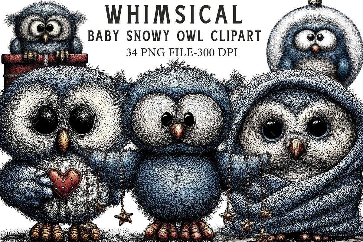 Whimsical Baby Snowy Owl Clipart, an Illustration by Libby Wishes (Photo 1 of 9)