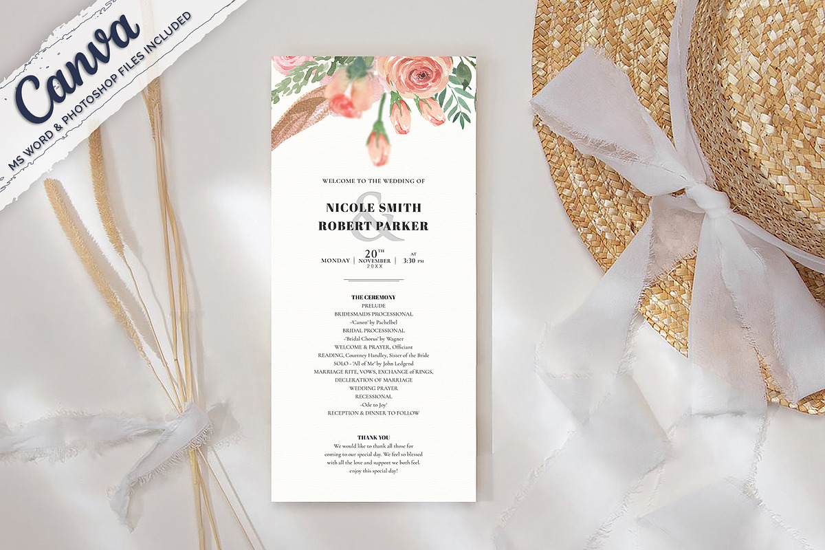 Wedding Program Template Canva, an Invitation Template by ShineOnWedding (Photo 3 of 9)