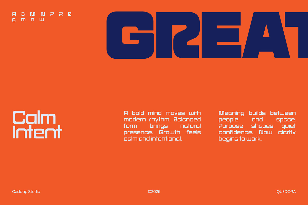 Quedora – Boxy Minimalist Font, a Sans Serif Font by Casloop Studio (Photo 5 of 10)