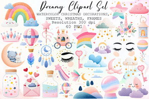 Dreamy Watercolor Clipart Set, an Illustration by Sublimation Artist