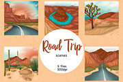 Road Trip Clipart | Desert Scene, a Seasonal Illustration by GlamArtZhanna (Thumbnail 1 of 3)