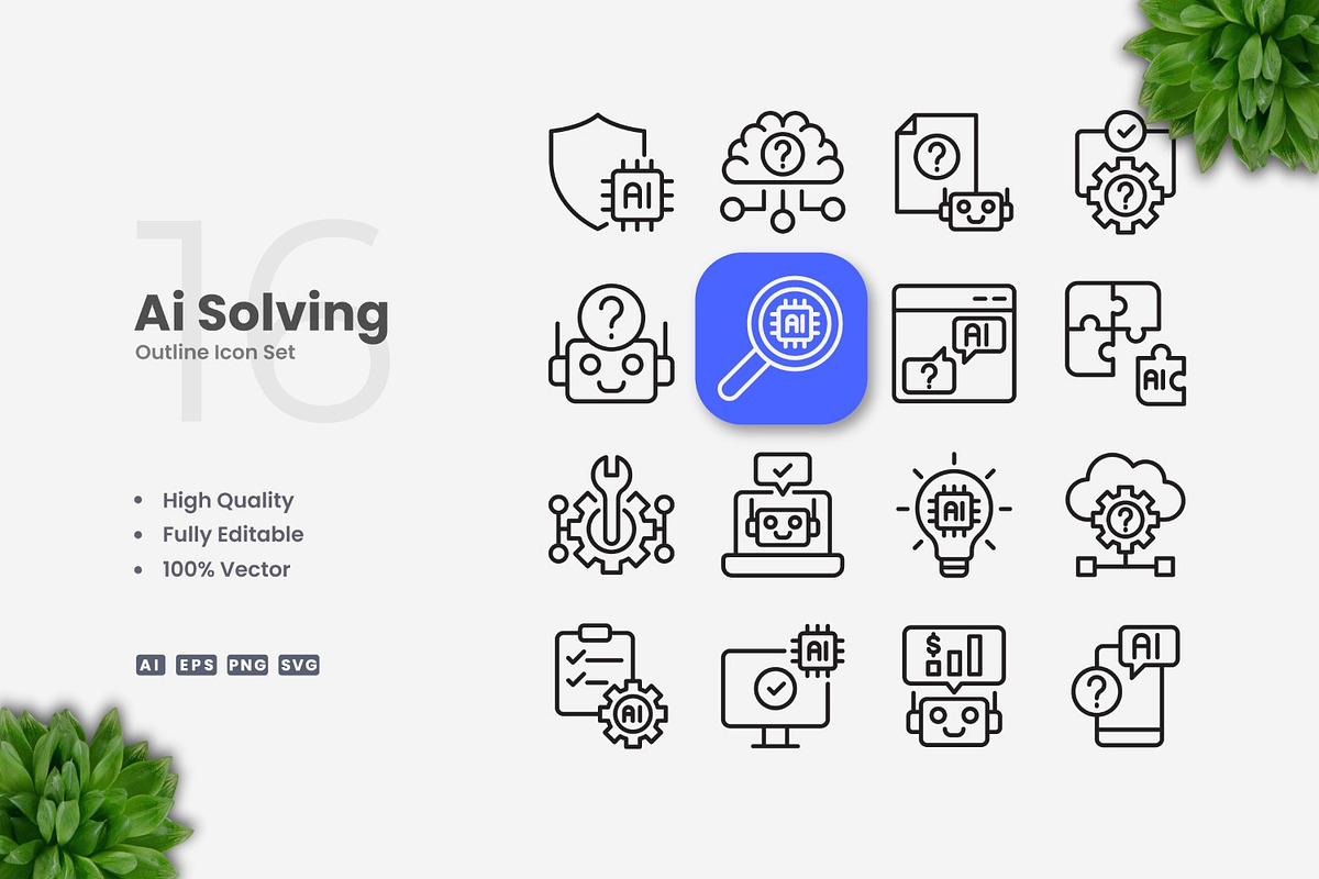 Ai Solving Outline Icons, an Icon by Upnowgraphic