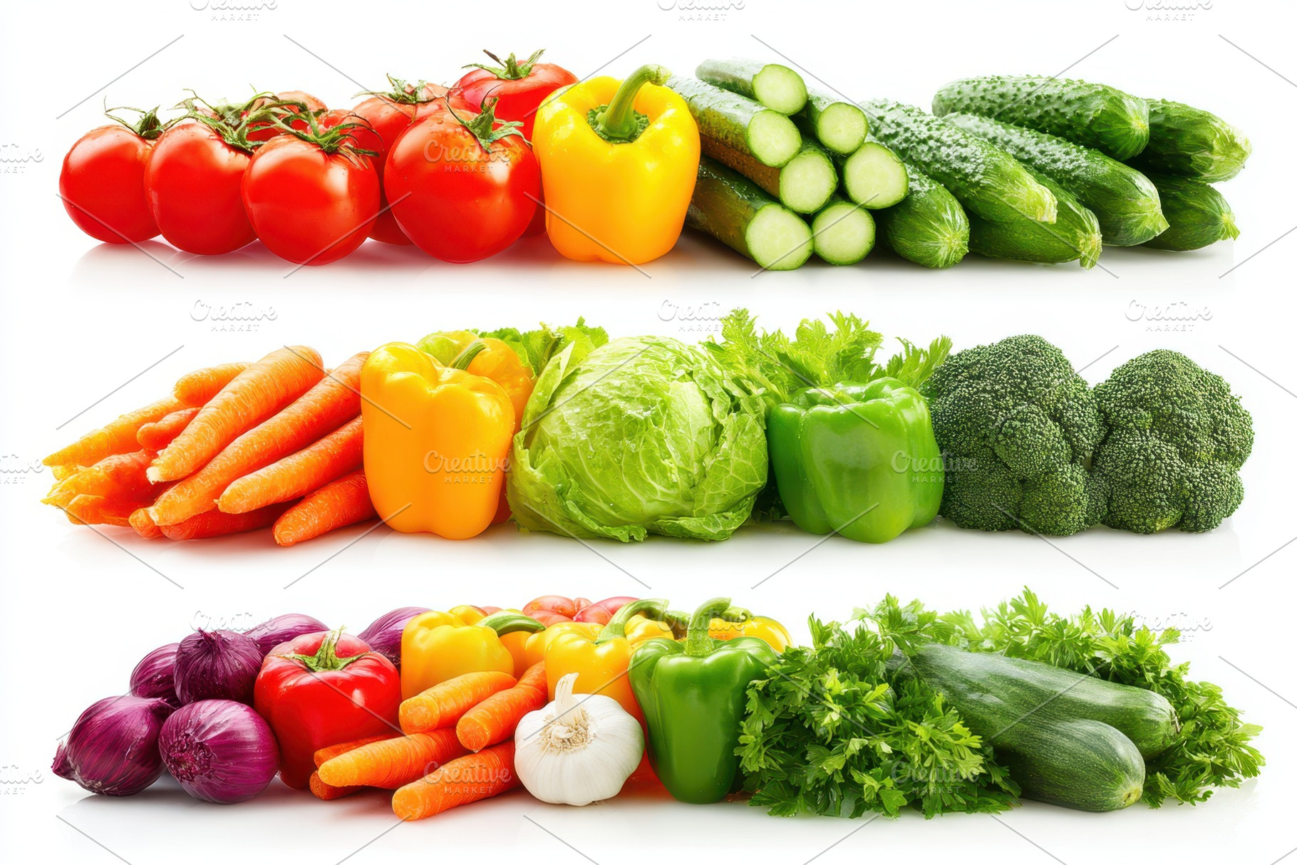 Assorted fresh vegetables on white background, a Food & Drink Photo by AlyaAnd