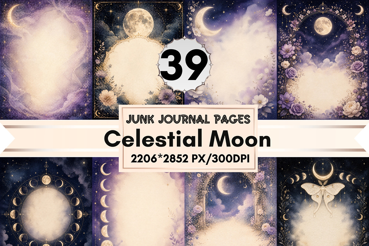 39 Celestial Moon Journal Pages, a Background Graphic by LA Design (Photo 1 of 10)