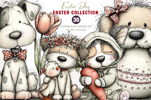 Whimsical Easter Dog Clipart, an Illustration by CreationArt