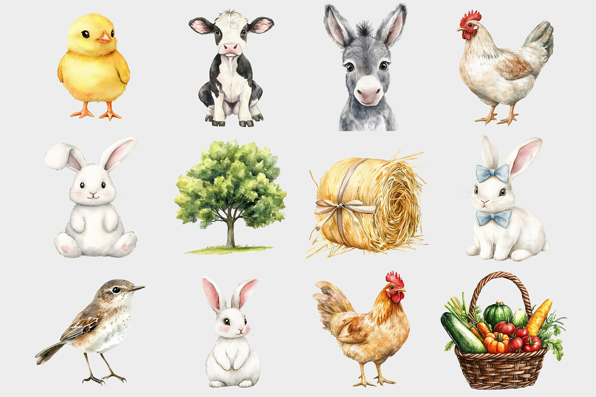 Watercolor Farm Animals Clipart, a Seasonal Illustration by Design Market (Photo 4 of 5)
