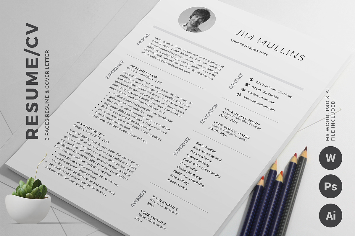 Resume/CV Template (3 Pages), a Resume Template by Designs Bird