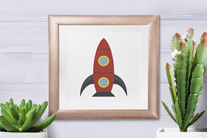 Rocket Icons Set, Flat Style