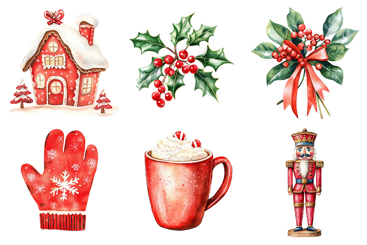 Chic Neon Red Christmas Clipart, a Seasonal Illustration by CitraGraphics (Photo 4 of 7)