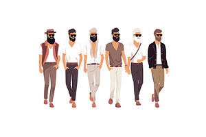 Six Stylish Men Walking Casually