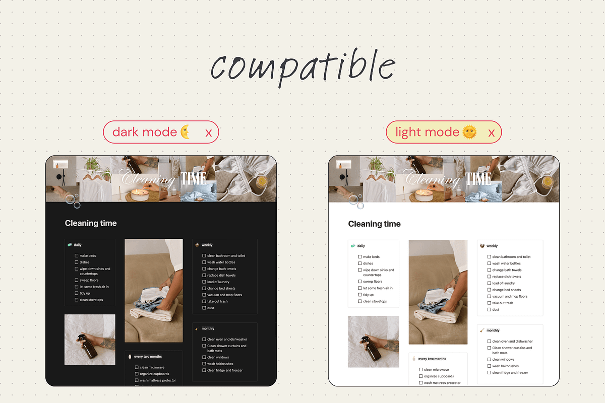 Cleaning time - Notion template, an App Template by Iasan Design (Photo 5 of 6)