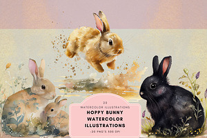 Hoppy Bunny Watercolor Clipart