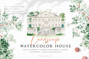 Landscape-Watercolor House Clipart, an Illustration by Graphic Box (Thumbnail 1 of 10)