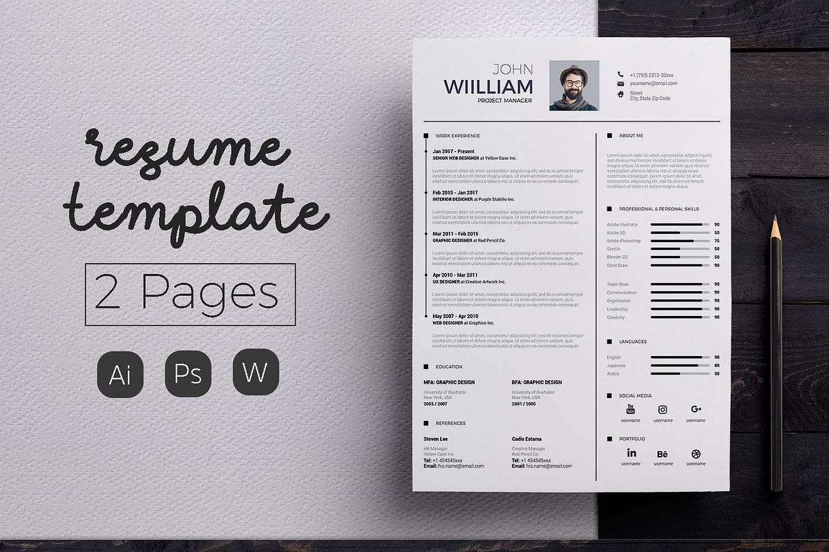 Modern Resume & CV Template, a Resume Template by Hito Graphic (Photo 1 of 8)