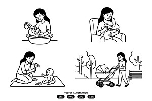 Activities mother caring her baby, a Person Illustration by Vectorlina