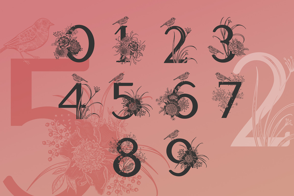 Floral letters and number., a Decorative Illustration by MarinaVorontsova (Photo 6 of 12)