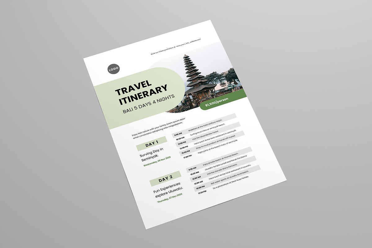 Travel Itinerary | MS Word & Indd, a Flyer Template by Leaflove (Photo 3 of 5)