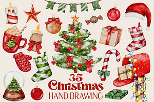 Christmas watercolor clipart set png