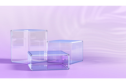 3d glass cube box podium with palm, a Furniture 3D Model by Marozhkastudio