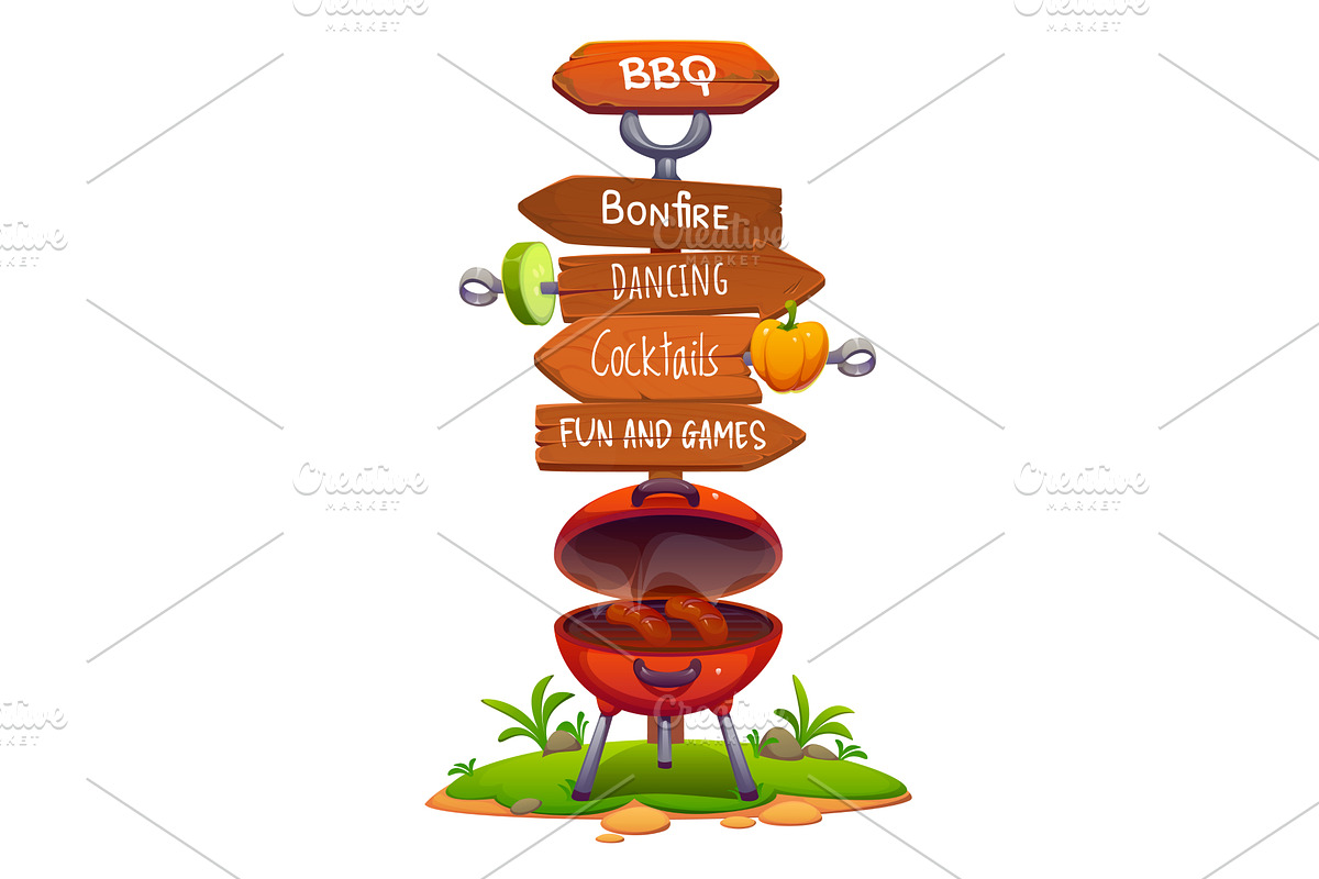 Bbq party signboard, barbeque, a Food Illustration by Vector Tradition