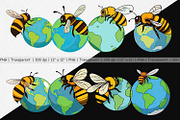 Bee with Earth Clipart, a Graphic by Artnoy (Thumbnail 2 of 5)