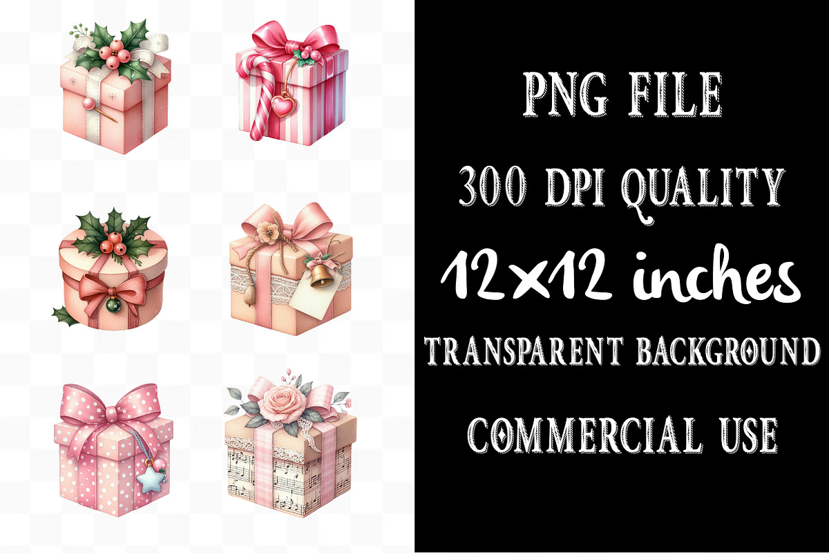 Vintage Pink Christmas Gifts Clipart, an Illustration by Designking (Photo 4 of 5)