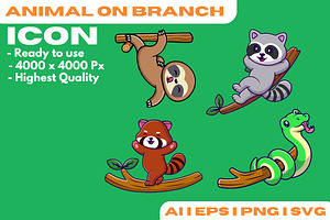 Cute Animal On Branch Pack Cartoon, an Animal Illustration by Artstorystudio