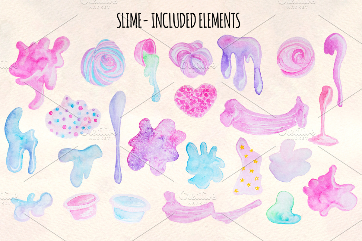 24 Fluffy Crunchy Slime Watercolors, a Decorative Illustration by Violet LeBeaux (Photo 2 of 3)