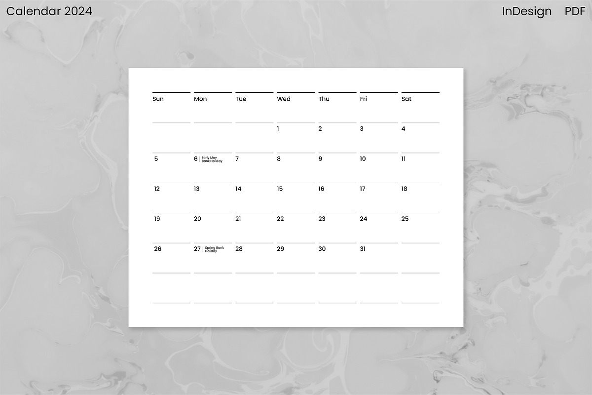 Minimalist Calendar 2024 (InDesign), an Object Graphic by Kessens (Photo 13 of 28)