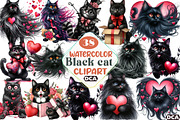 watercolor Black Cat Clipart, an Illustration by DreamCafeArt (Thumbnail 1 of 7)