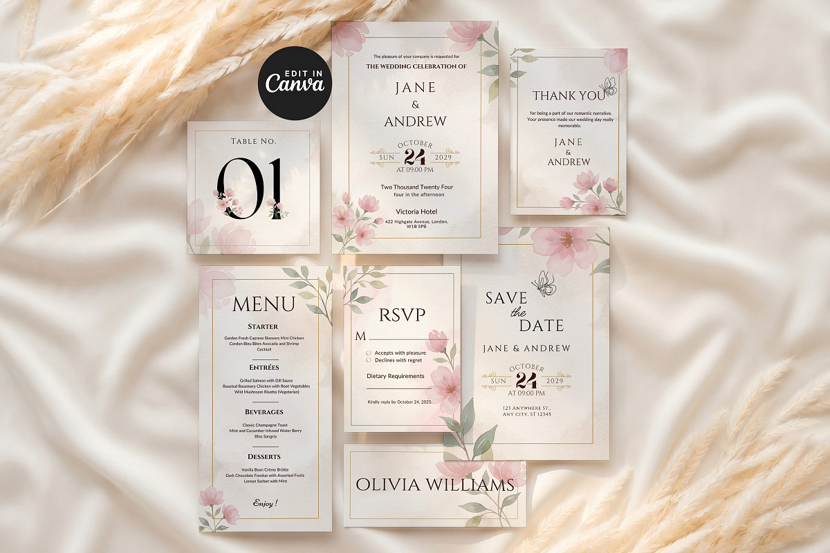 Pink Floral Wedding Invitation Suite, an Invitation Template by Arslan (Photo 2 of 6)