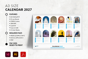 A3 Size Calendar 2027, a Stationery Template by MstArtwork