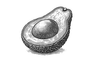 half avocado fruit engraving vector, a Food Illustration by AlexArt