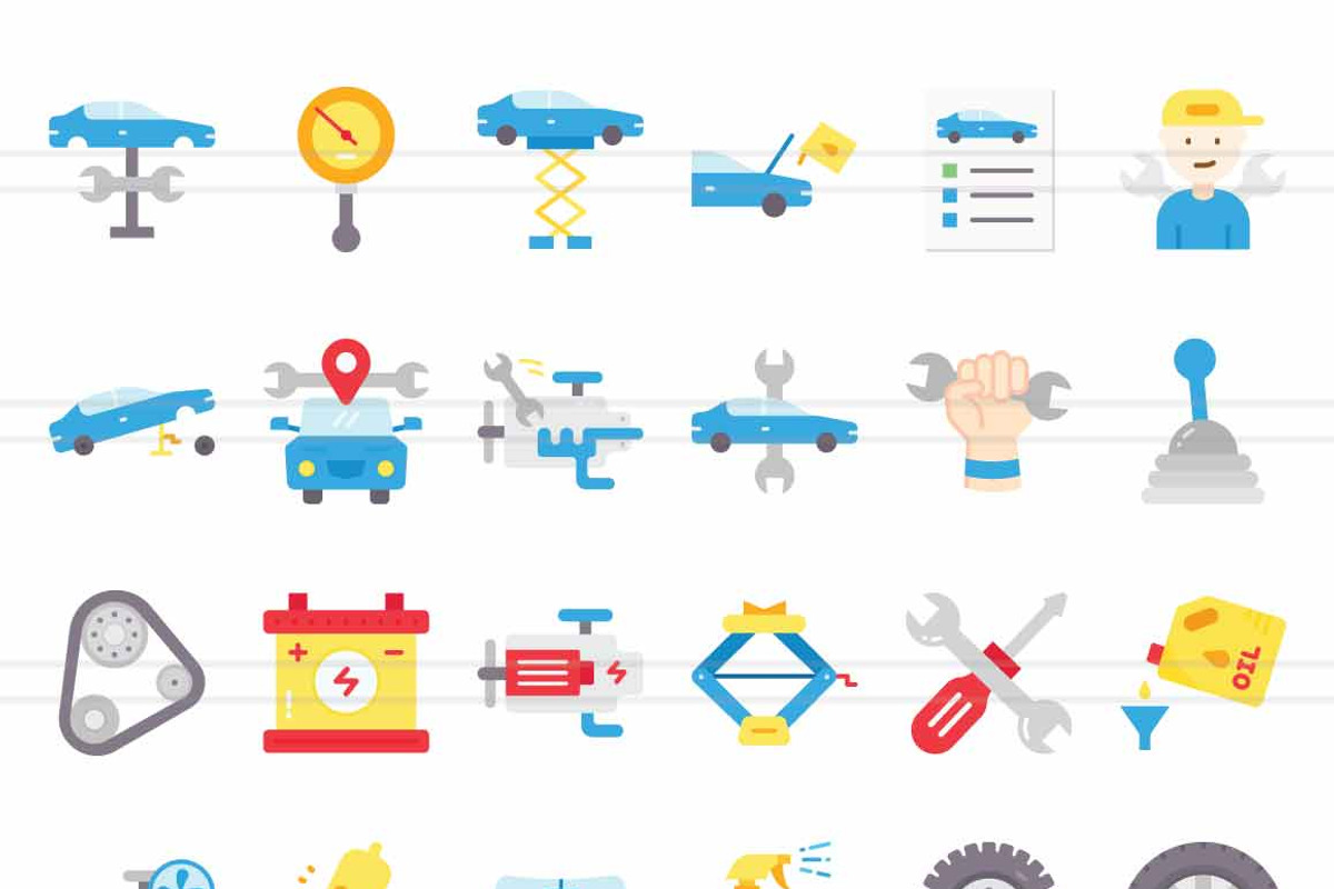 Car Servicing Flat Multicolor Icons, an Icon by IconBunny (Photo 2 of 2)
