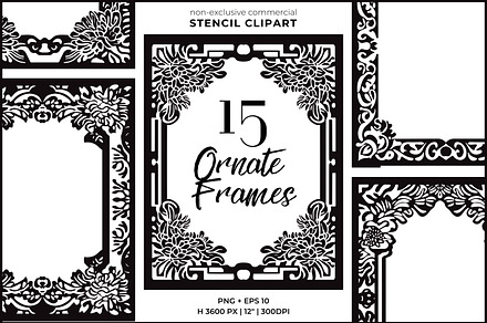 Ornate Frames Black Stencil Clipart, a Shape Add-On by Iconogenic