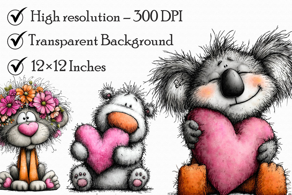 Valentine Animals Clipart, an Illustration by Libby Wishes (Photo 3 of 7)