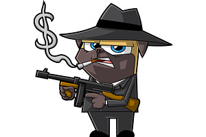 Funny Mafia Pug Dog Character, an Illustration by HitToon