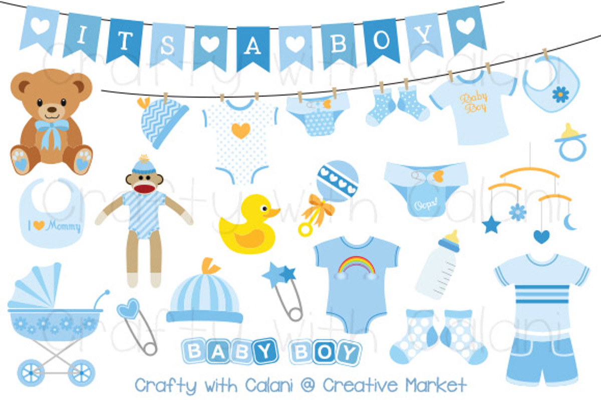 Blue Baby Clipart Set