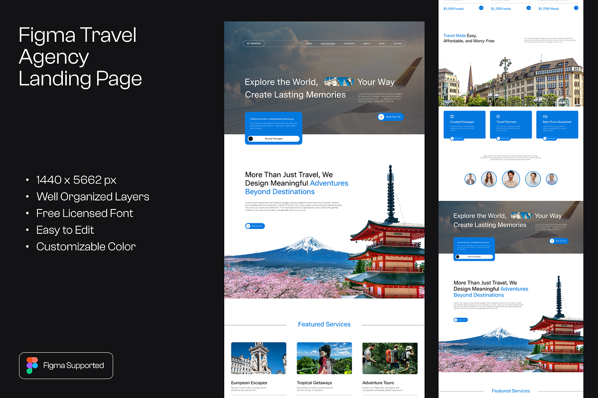 Figma Travel Agency Landing Page, a Landing Page Template by Musara (Photo 1 of 6)
