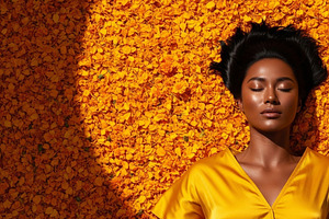 Portrait in Golden Marigold Petals, a Person Photo by thepslr