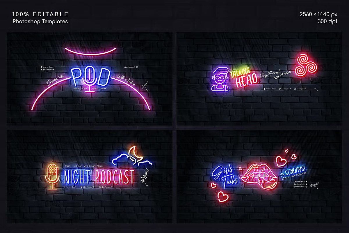 Neon Podcast YouTube Templates, a Social Media Template by Andrew Skoch Design (Photo 8 of 8)