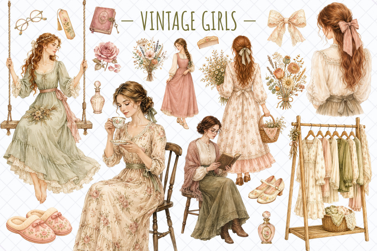 Vintage Cottage Life PNG Clipart, a Decorative Illustration by Whimsy Brush Studio (Photo 4 of 8)