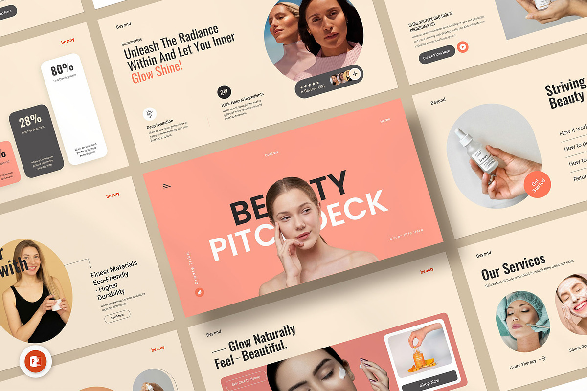 Beauty Pitch Deck Presentation, a Presentation Template by KreateTribe (Photo 1 of 5)