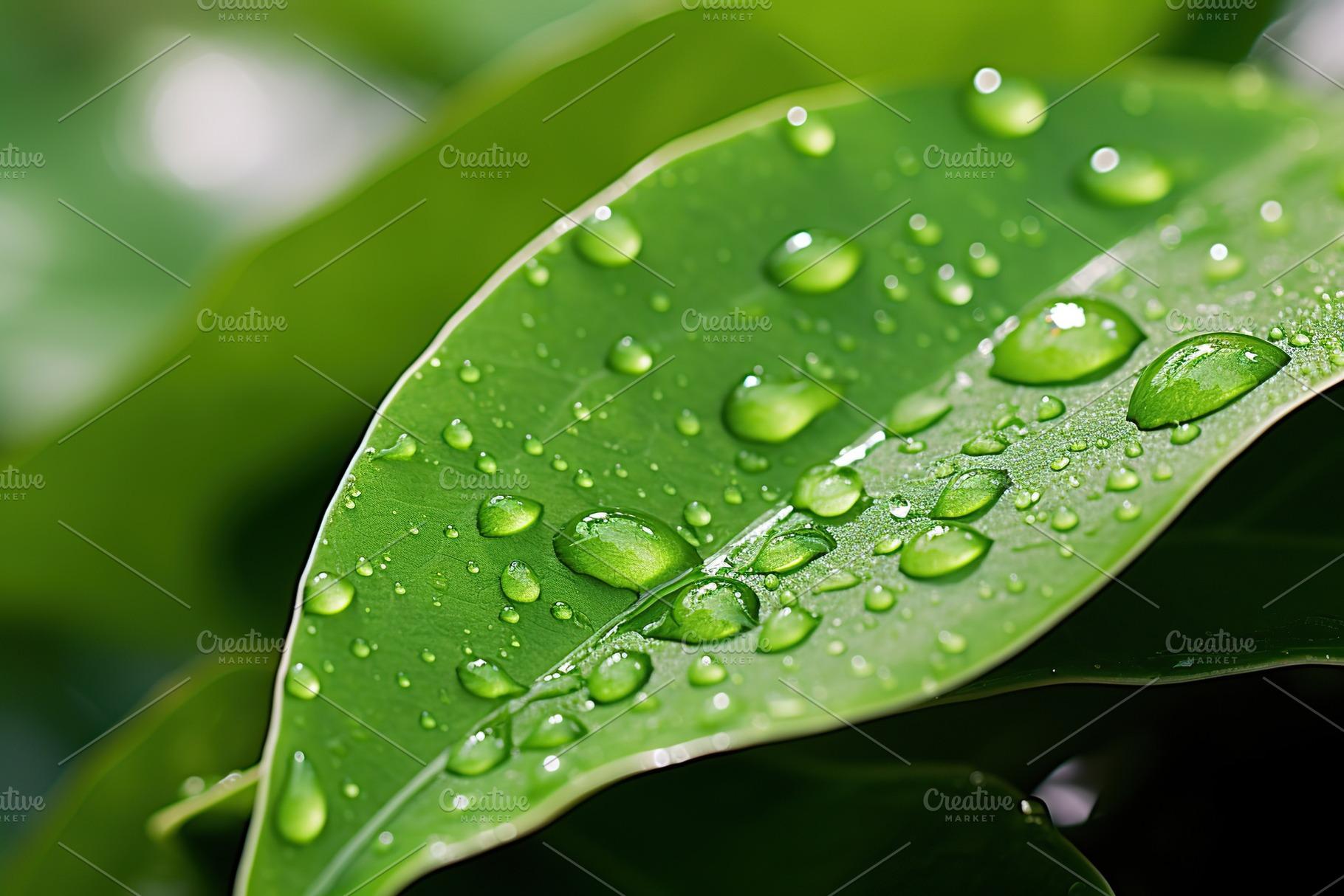 Water drops on green leaves, a Nature Photo by AlyaAnd